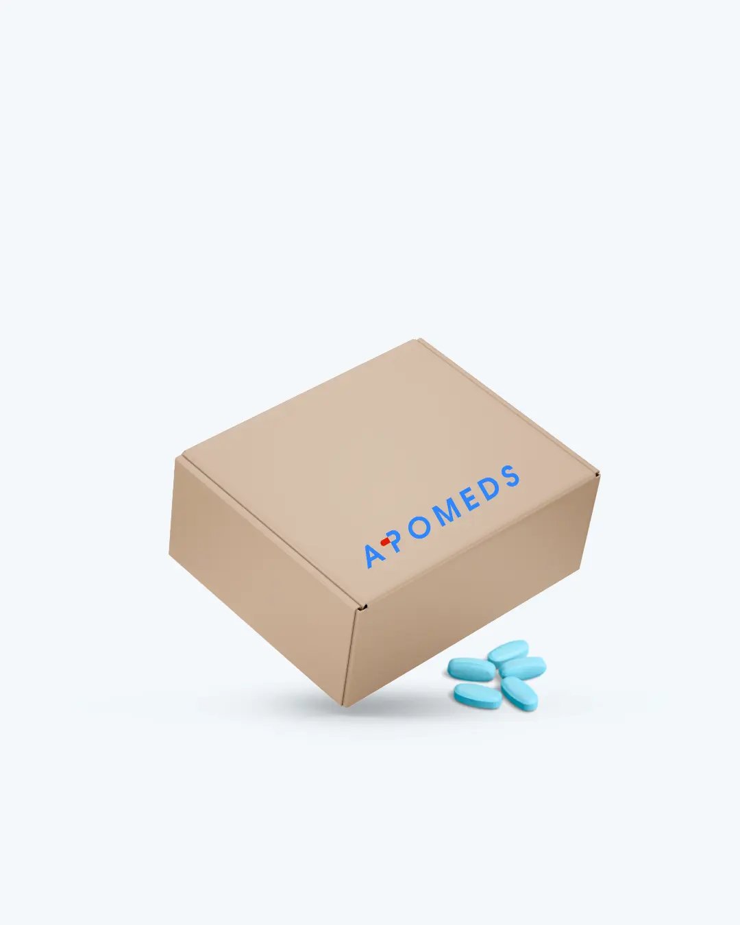 Apomeds package with blue pills on a light background